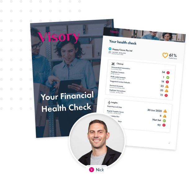 Financial health check report and picture of nick, a financial success manager